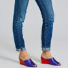 Ops&Ops No15 Metallic Purple wedges with mid-blue jeans with turn-ups and patterned tee