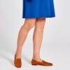 Ops&Ops No10 Toffee suede flats worn here with knee-length electric blue dress