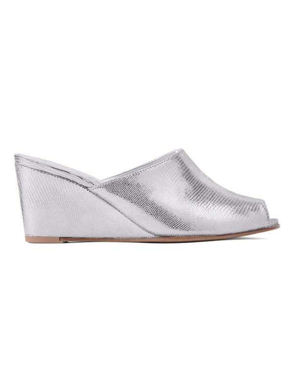 Ops&Ops No15 Chrome leather wedge mules side view