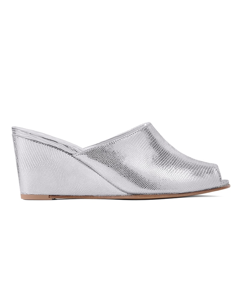 silver wedge mules