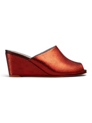 Ops&Ops No15 Flame red glitter leather mules side view