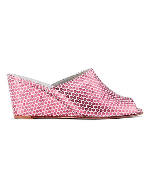Ops&Ops No15 Pink Pois leather wedge mules side view