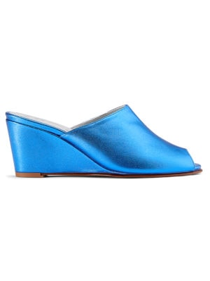 Ops&Ops No15 Metallic Turquoise leather wedge mules side view