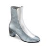 Ops&Ops No16 Silver Duo metallic leather mid-heel boots: blue and silver angle view