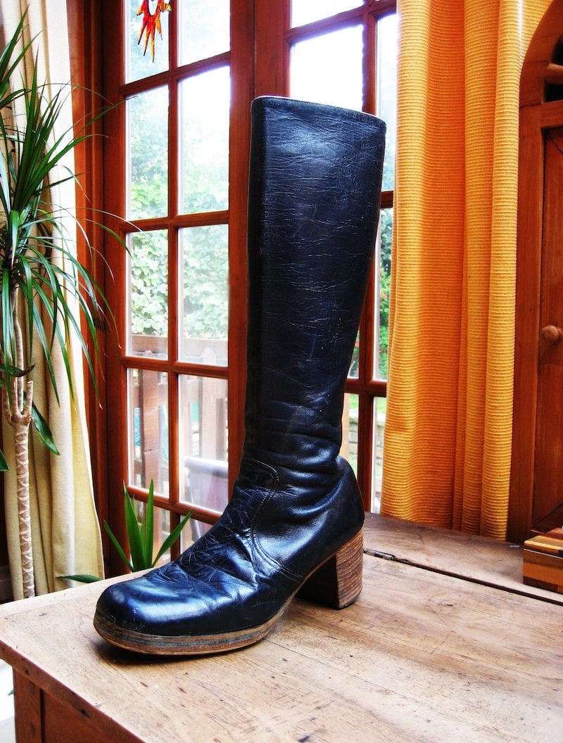 Side view of Mair's boots with stacked heel