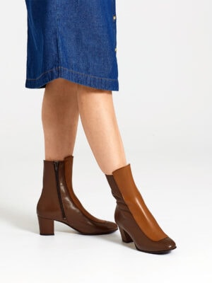 Ops&Ops No16 Curly Wurly boots worn here with knee-length button-through denim dress