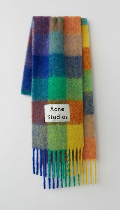 Winter Blue Multi check scarf by Acne