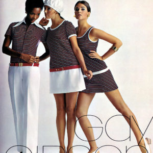 Joyce Walker, Kay Campbell, and Colleen Corby in Gay Gibson ad, Seventeen magazine, Feb 1970
