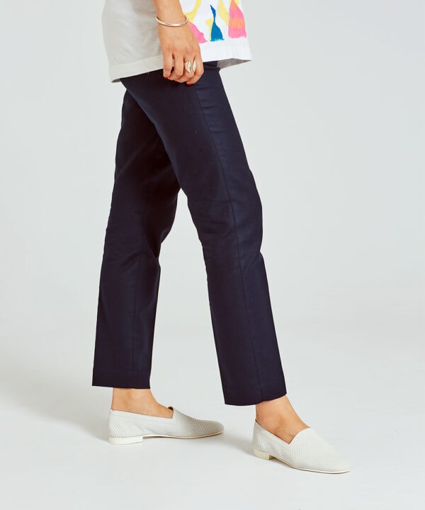 Ops&Ops No10 Action White flats worn here with navy cropped pants and white patterned top