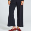 Ops&Ops No10 Claret leather flats worn with cropped, wide-leg navy trousers and patterned top