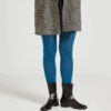 Ops&Ops No12 Classic Black go-go boots worn with blue tights and black and white polka dot three-quarter length coat