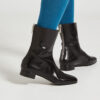 Ops&Ops No12 Classic Black leather go-go boots close-up with blue tights