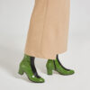 Ops&Ops No16 Avocado mid-heel leather boots worn here with cropped wide-leg tan trousers