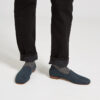 Ops&Ops No17 Petrol nubuck flats worn with grey ribbed lurex socks and turned up black jeans