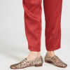 Ops&Ops No17 Tiger Rose leather flats worn with slim-leg rust satin trousers