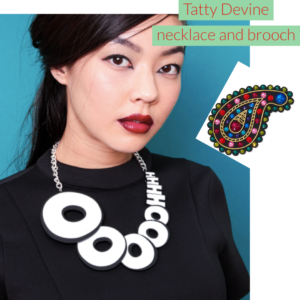 Gift guide: Tatty Devine necklace and paisley brooch