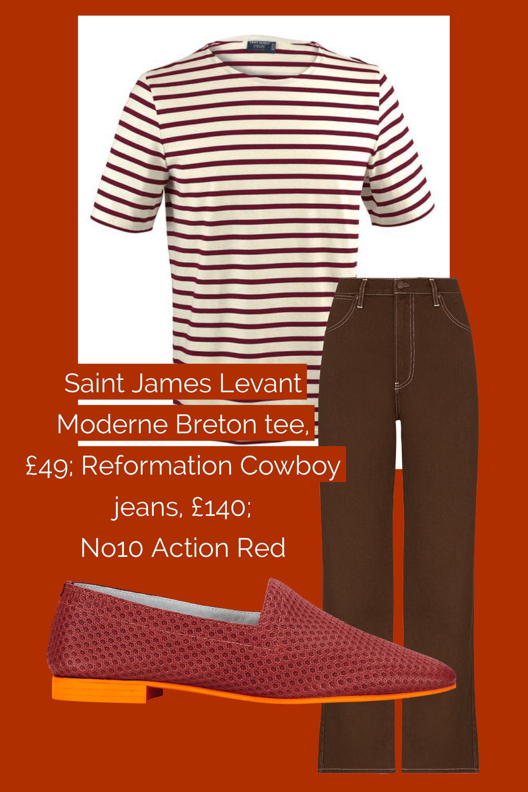 Ops&Ops No10 Action Red flats teamed with Reformation jeans and Saint James Breton tee