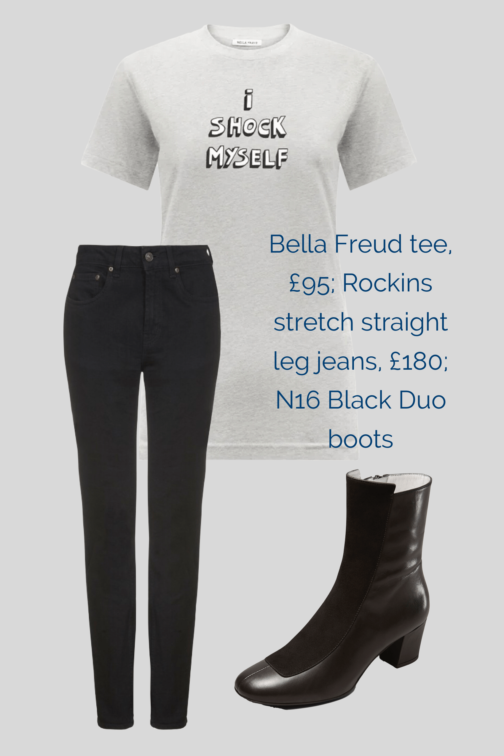 No16 Black Duo paired with Rockins jeans and Bella Freud T-shirt