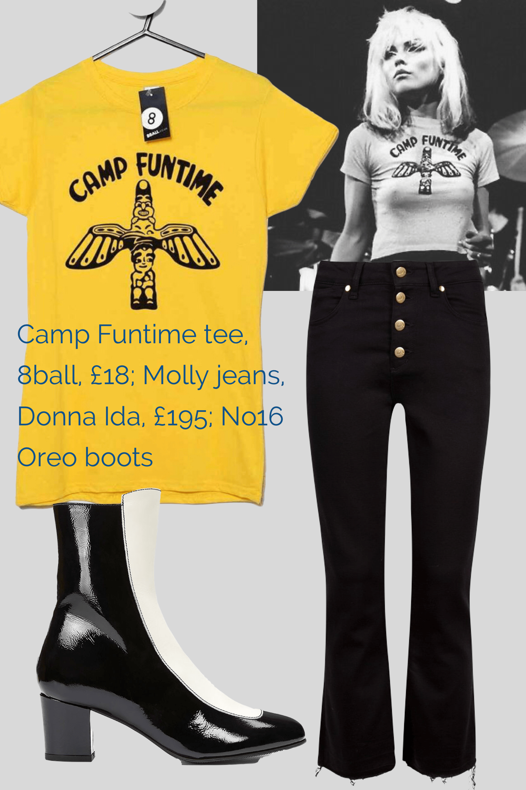 Ops&Ops No16 Oreo boots teamed with Donna Ida Molly jeans and 8ball Camp Funtime t-shirt