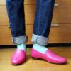 Ops&Ops No 10 Guava flats worn with jeans and blue socks