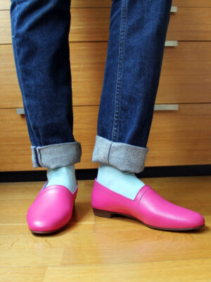 Ops&Ops No 10 Guava flats worn with jeans and blue socks