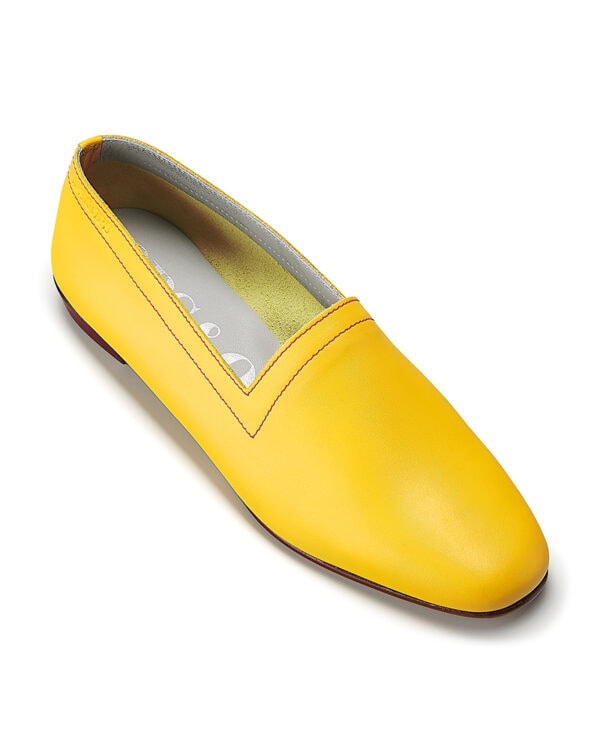 Colman's Mustard loafers with red topstitch. Flavour of the month for June, front