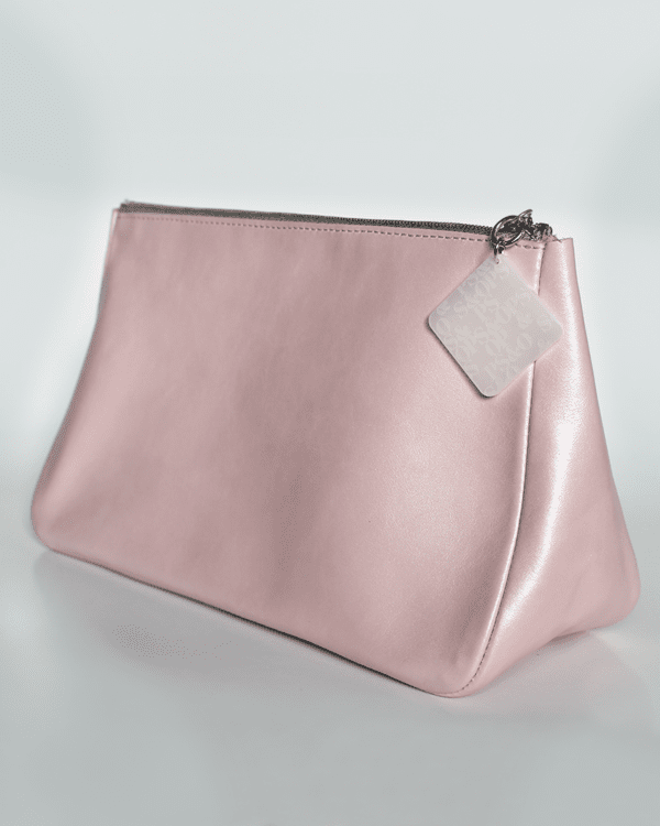 Ops&Ops No101 Pink Frost pearlised leather clutch bag with pull made in London by Tatty Devine