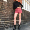 No12 Classic Black boots paired with plaid hotpants