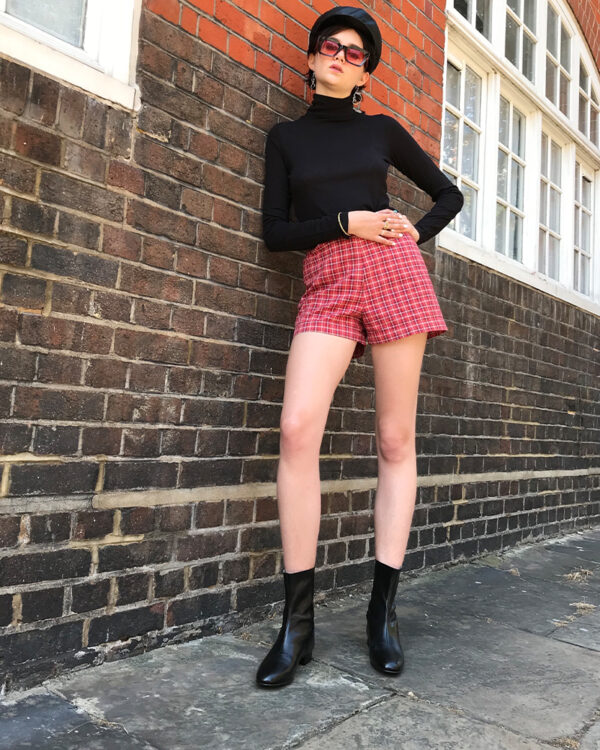No12 Classic Black boots paired with plaid hotpants