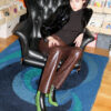 No16 Avocado patent boots, worn with brown snakeskin trousers and turtle neck