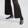 Ops&Ops No10 Royal Purple flats styled with black sun-ray pleated flared trousers