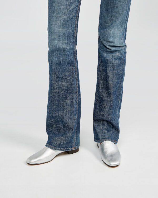 Marla in Ops&Ops No11 Sterling Silver block heels and jeans