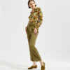 Marla in Ops&Ops No17 Olive nubuck flats with olive-coloured pleated trousers and vintage Warehouse teddy bear patterned shirt