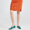 Marla in Ops&Ops No17 Woodland Green flats with vintage Pierre Cardin orange embroidered skirt
