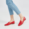Marla in Ops&Ops No10 Lipstick Red flats with cropped light-blue denim jeans