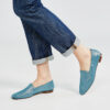 Marla in Ops&Ops No10 Lurex Blue flats with dark denim jeans with turn-up