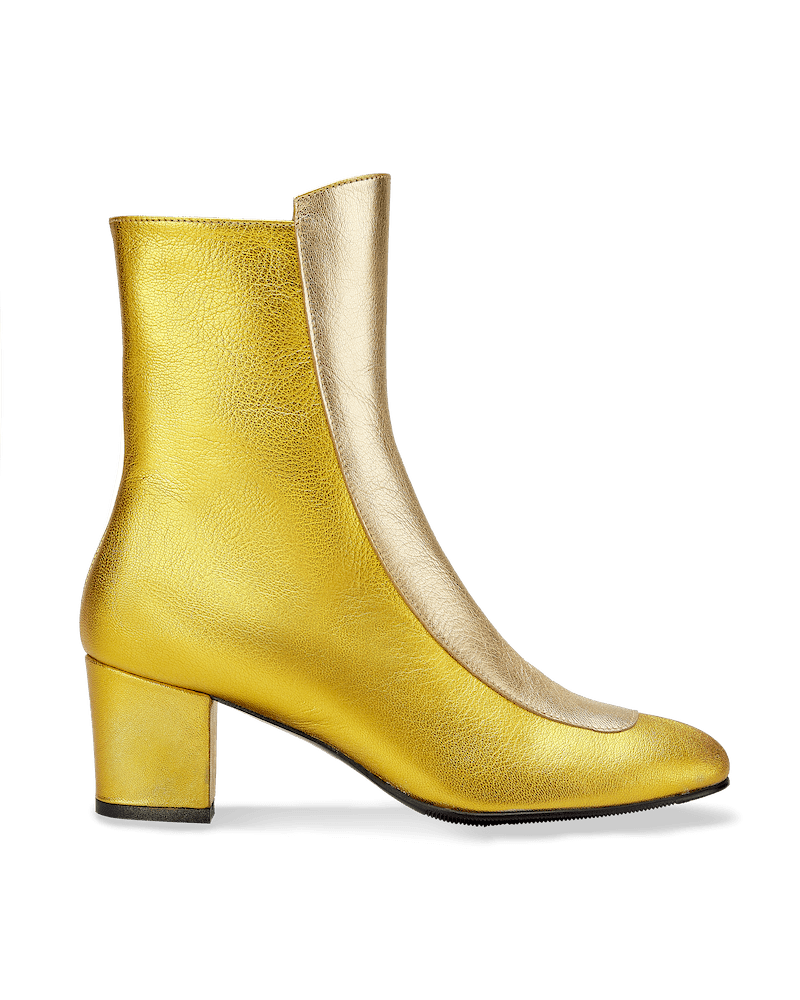 Ops&Ops No16 Gold Duo metallic leather boot with front panel, side image