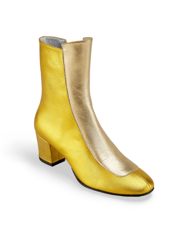 Ops&Ops No16 Gold Duo metallic leather boot with front panel, front angle image