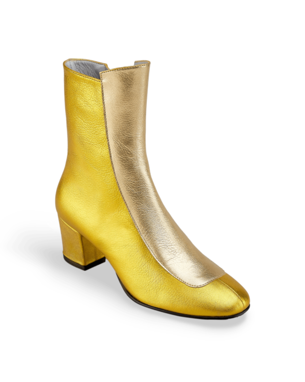 Ops&Ops No16 Gold Duo metallic leather boot with front panel, front angle image