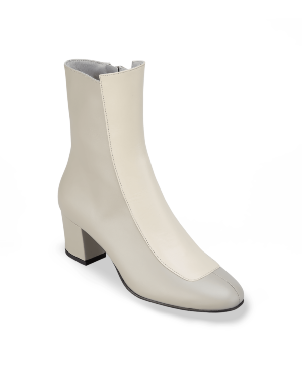 Ops&Ops No16 Modern Grey boot in grey with off-white smooth leather, front angled image