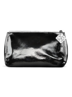 Ops&Ops No101 Liquorice patent leather clutch with Tatty Devine made black on white zip pull