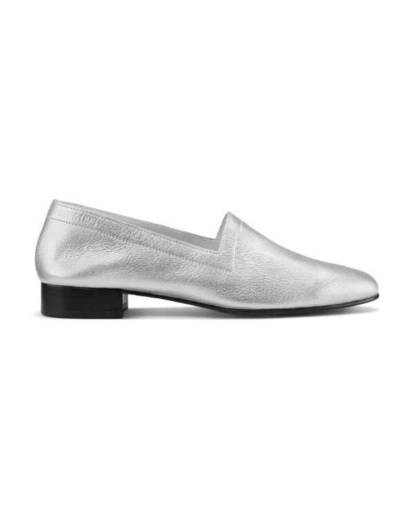 Ops&Ops No11 Sterling Silver metallic leather block-heel loafers, side view