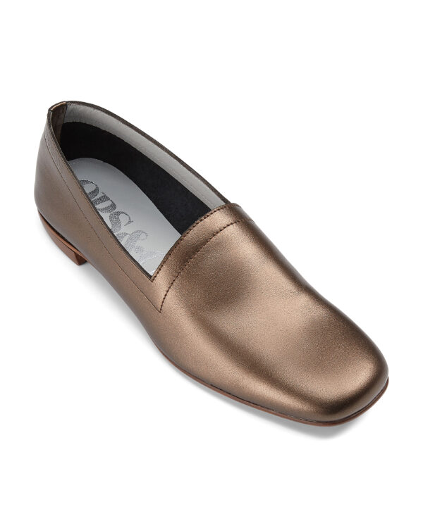 Ops&Ops No17 Bronze metallic leather loafers, angled view