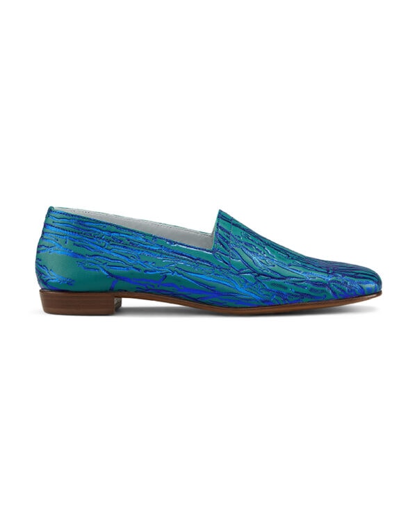Ops&Ops No17 Woodland Green metallic leather loafers, side view