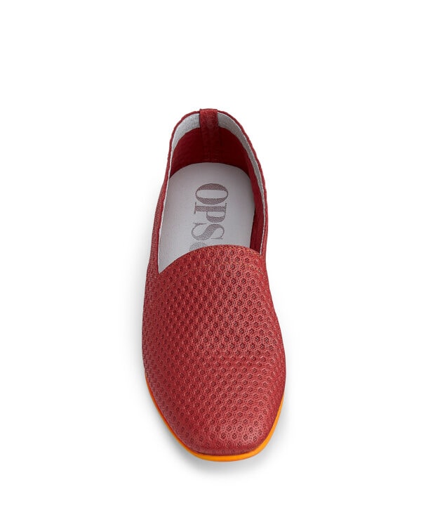 Ops&Ops No10 Action Red perforated leather flats with orange manmade sole and heel, front