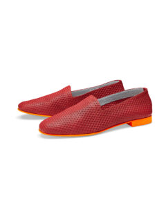 Ops&Ops No10 Action Red perforated leather flats with orange manmade sole and heel, pair