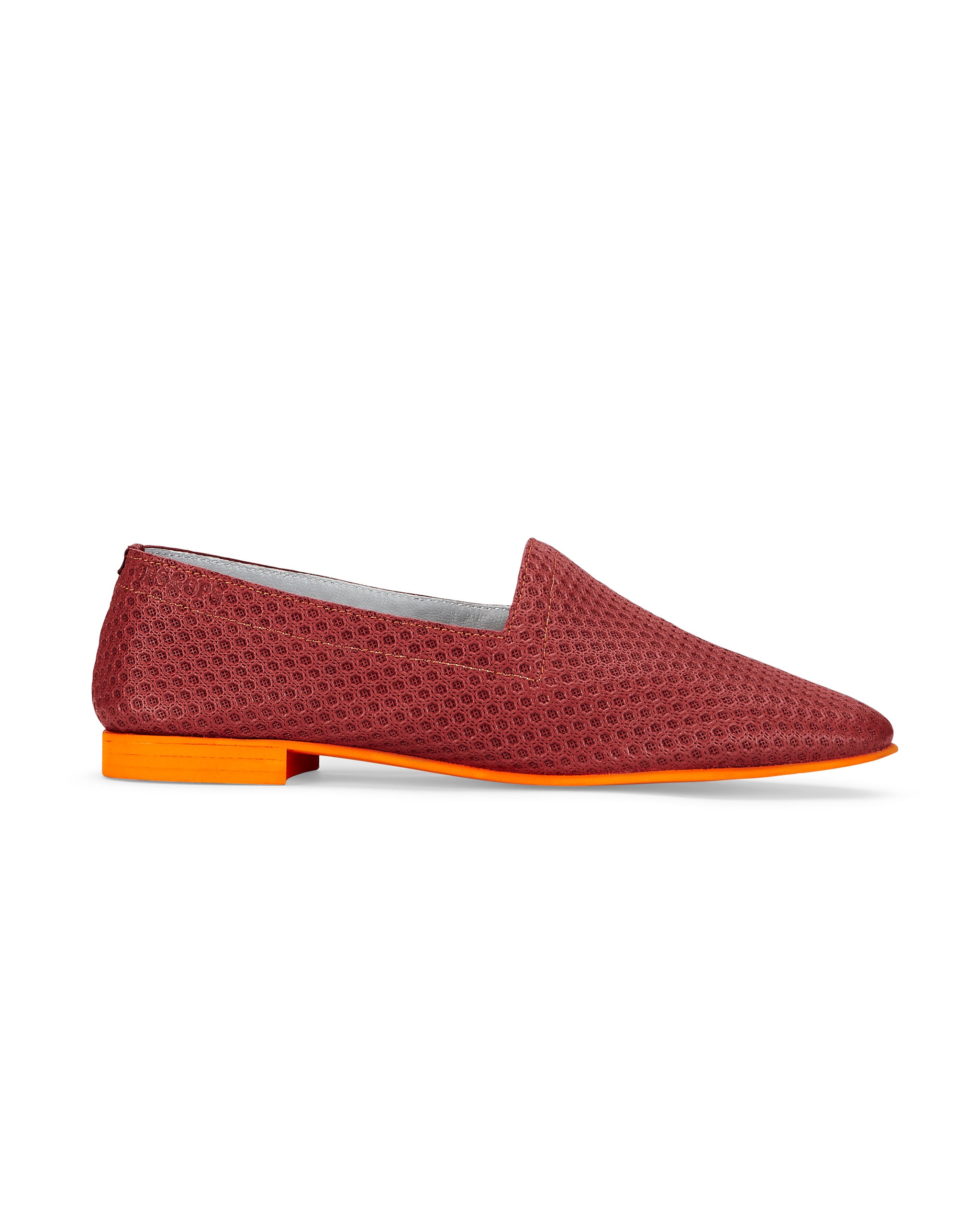 Ops&Ops No10 Action Red perforated leather flats with orange manmade sole and heel, side view