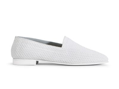 No10 Action White side Ops&Ops No10 Action white perforated leather flats with white manmade sole and heel, side view