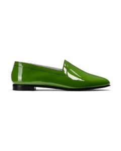 Ops&Ops No10 Avocado patent leather flats, with black manmade sole and heel, side view