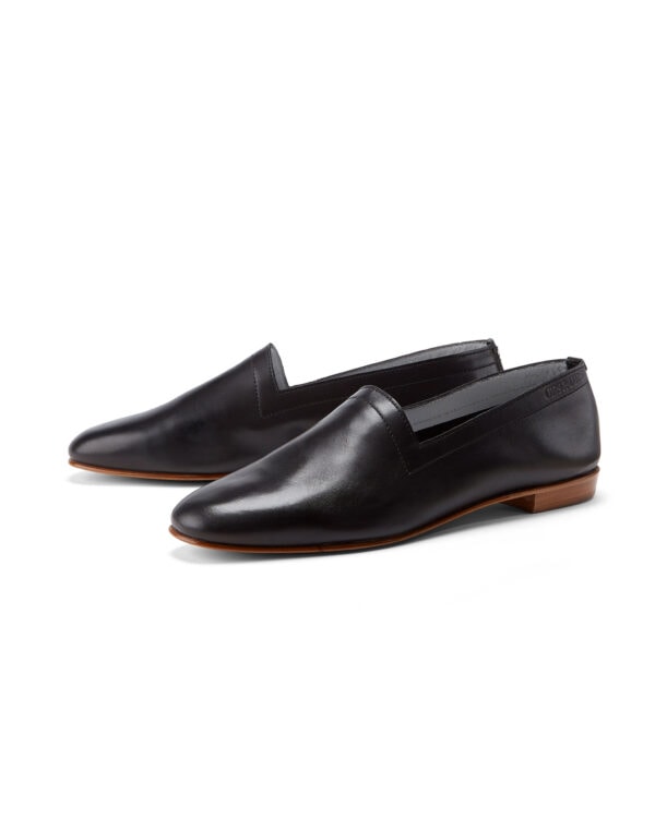 Ops&Ops No10 Classic Black leather flats, pair viewed fro side
